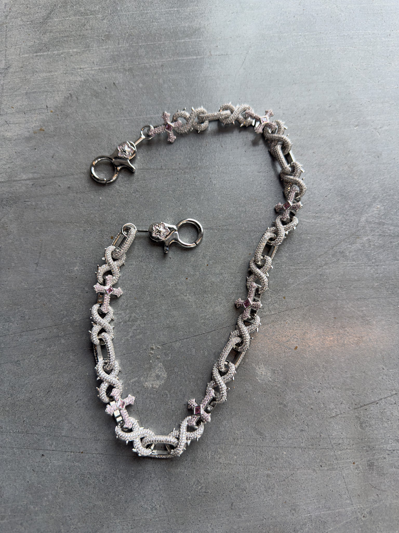 FLAIRMADE PINK CROSS DIAMOND WALLET CHAIN - Pluto 5ive LLC jewelry