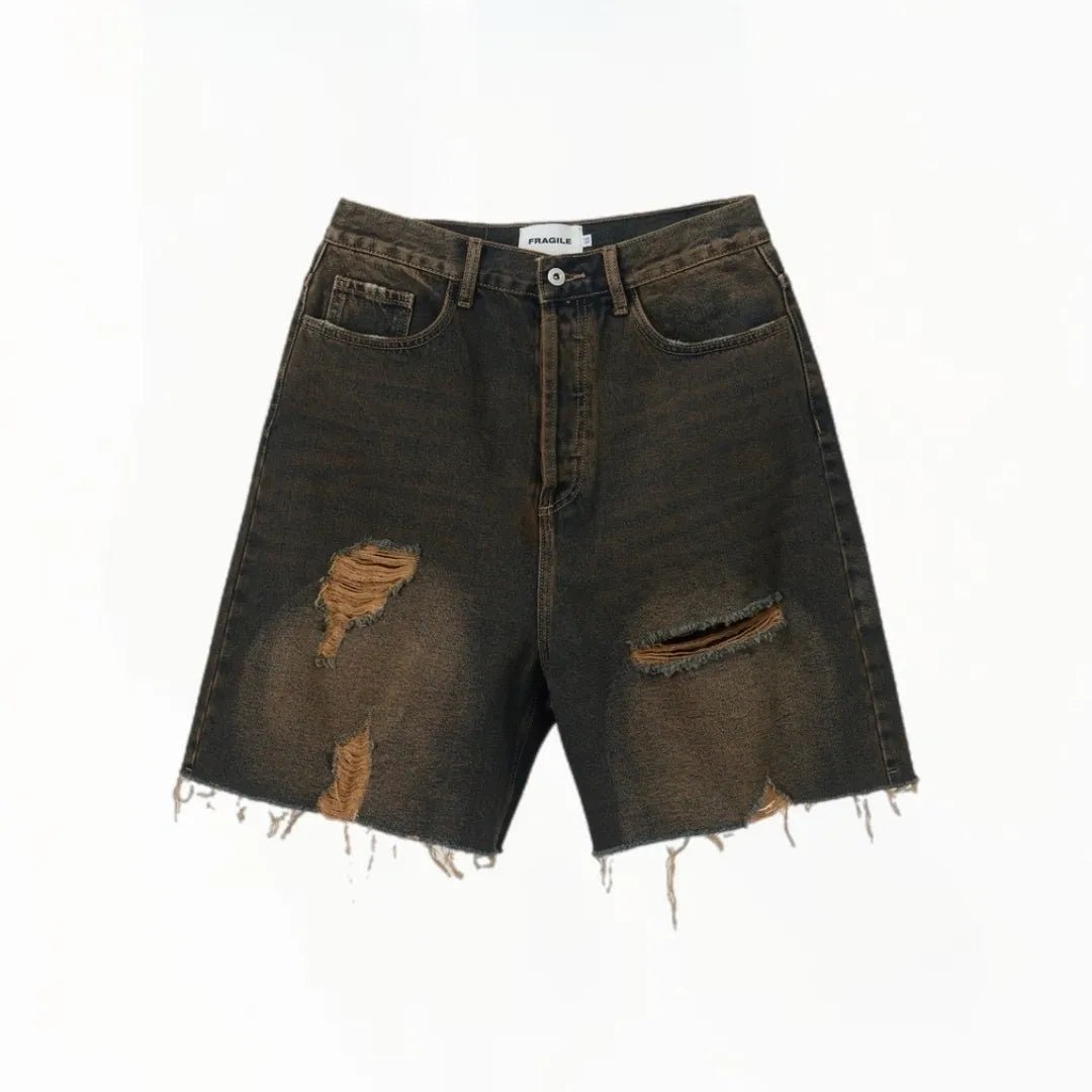 FRAGILE Blue & Brown Baggy Shorts - Pluto 5ive LLC shorts