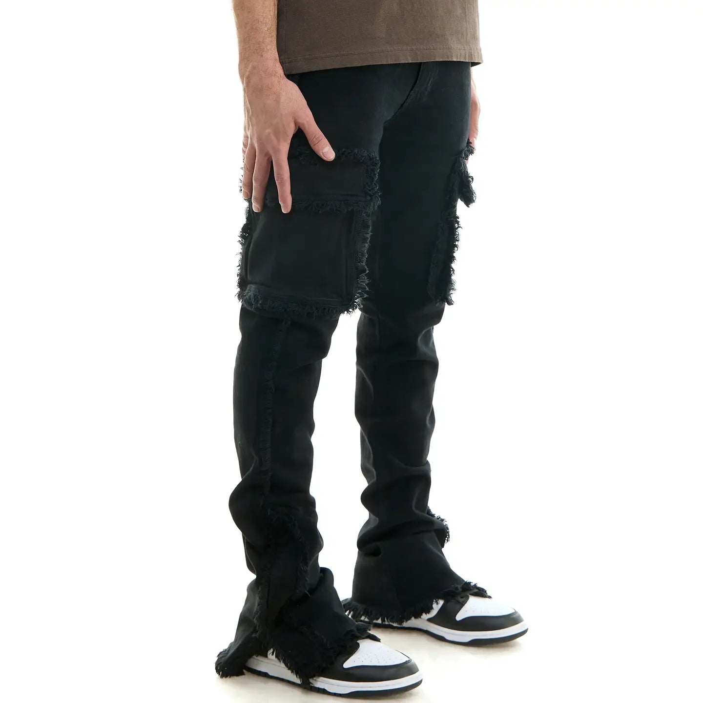 KDNK Black Raw Edge Flare Cargo Jeans - Pluto 5ive LLC Jeans