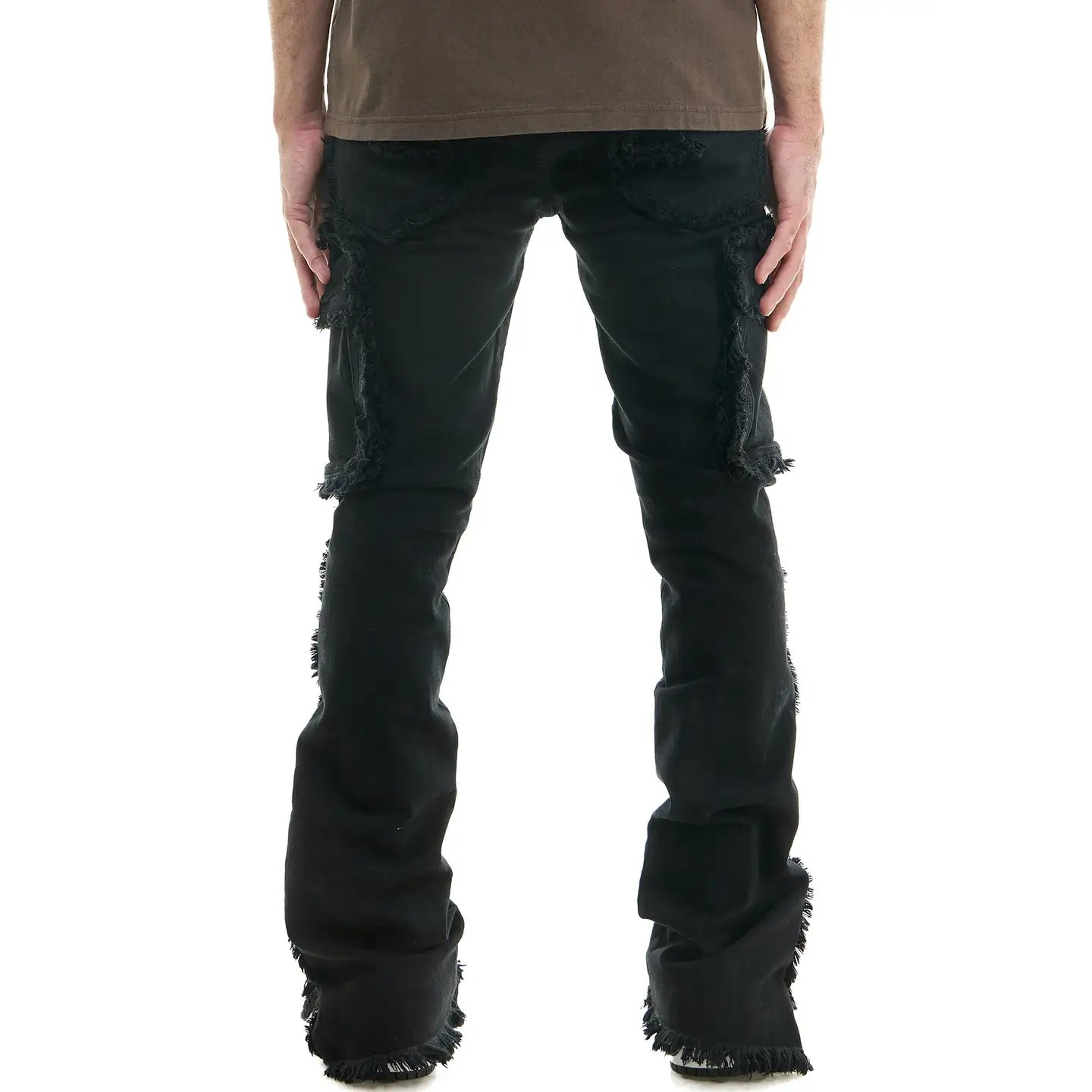 KDNK Black Raw Edge Flare Cargo Jeans - Pluto 5ive LLC Jeans