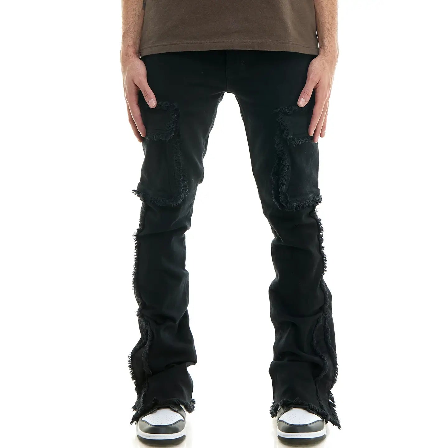 KDNK Black Raw Edge Flare Cargo Jeans - Pluto 5ive LLC Jeans