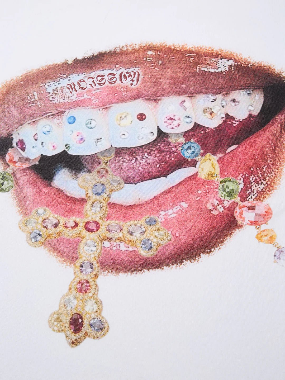 NOISSEY Diamond Teeth Cross Crop Tee - Pluto 5ive LLC T-Shirt