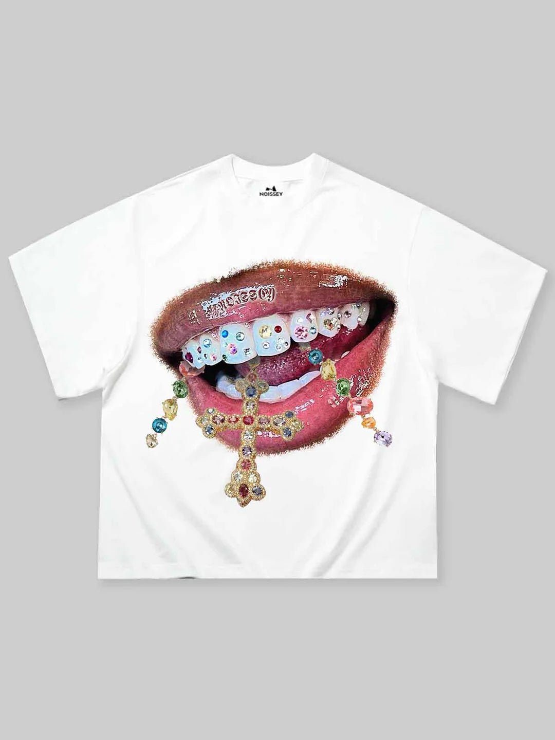 NOISSEY Diamond Teeth Cross Crop Tee - Pluto 5ive LLC T-Shirt