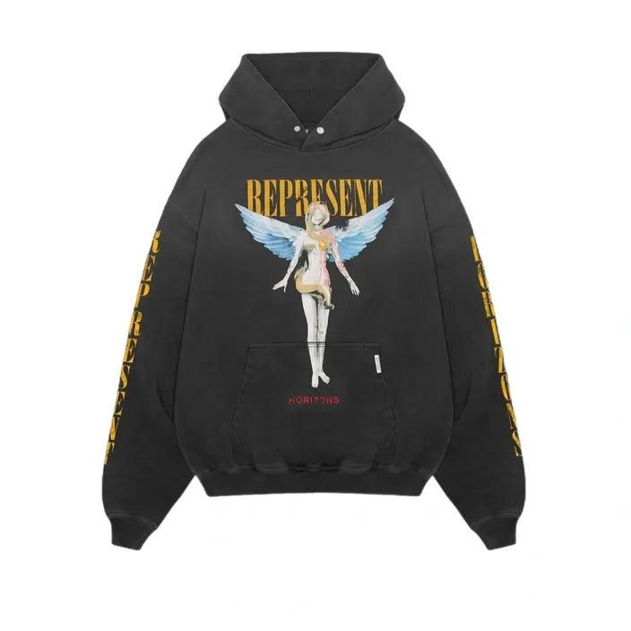 Represent REBORN HOODIE “Aged Black" - Pluto 5ive LLC hoodie