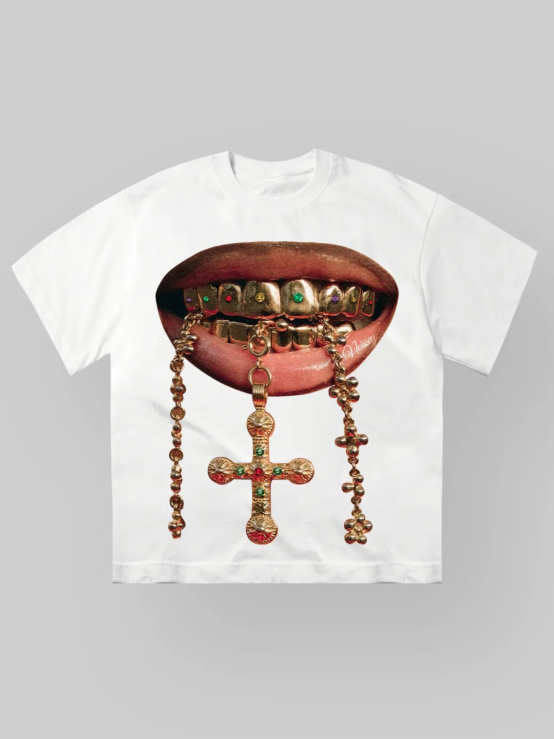 NOISSEY Gold Grill Diamond Cross Grills Tee - Pluto 5ive LLC T-Shirt