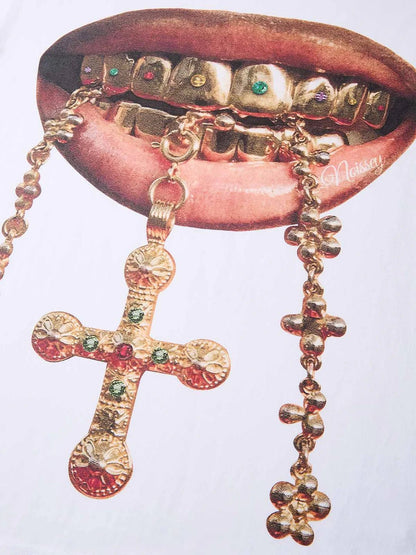 NOISSEY Gold Grill Diamond Cross Grills Tee - Pluto 5ive LLC T-Shirt