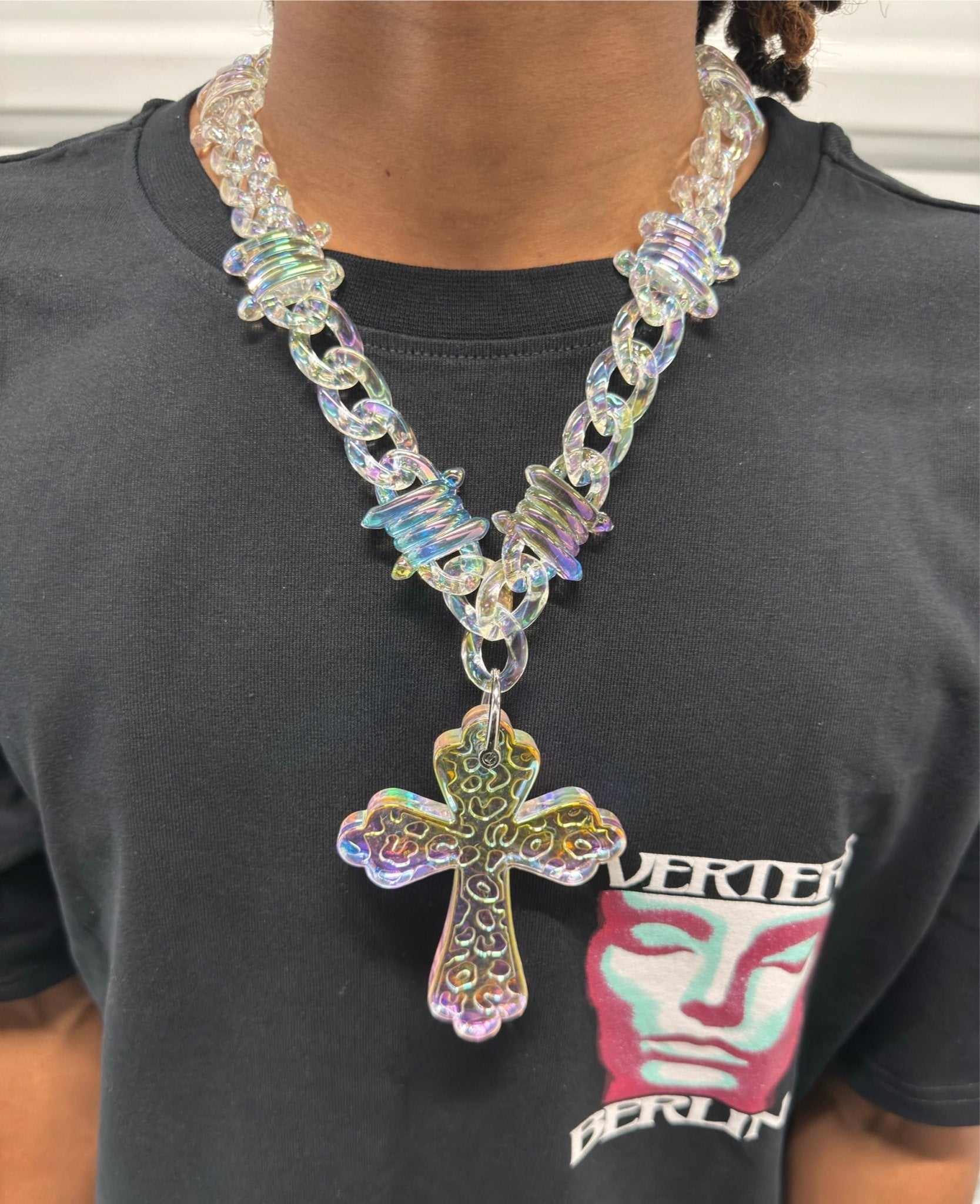 OPAL BARBED CROSS NECKLACE - Pluto 5ive LLC jewelry
