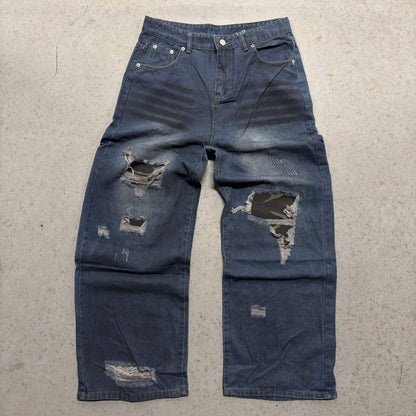 Undeveloped Azul Distressed Camo Patchwork Denim - Pluto 5ive LLC Pants