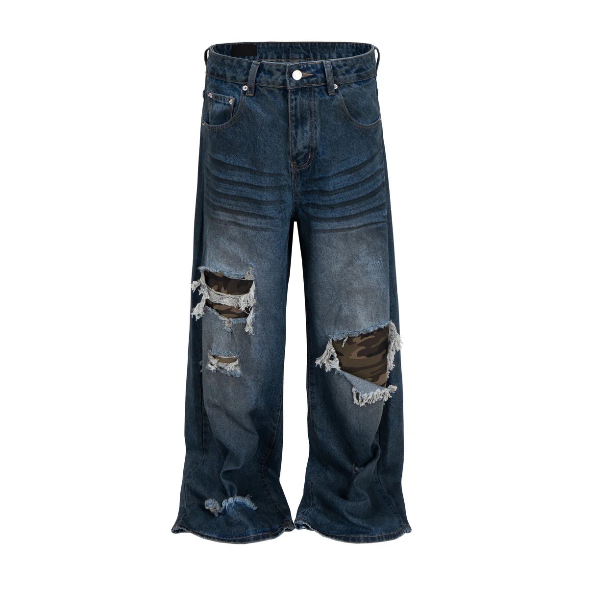 Undeveloped Azul Distressed Camo Patchwork Denim - Pluto 5ive LLC Pants