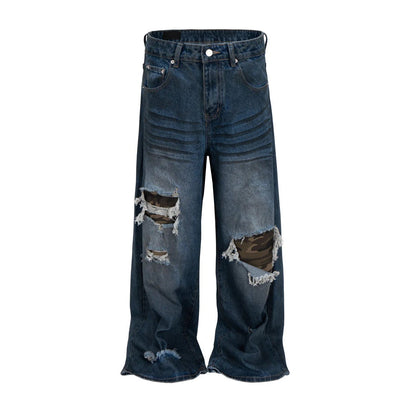 Undeveloped Azul Distressed Camo Patchwork Denim - Pluto 5ive LLC Pants