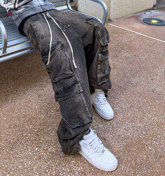 Undeveloped NOIR FLOW DENIM CARGO PANTS - Pluto 5ive LLC Pants
